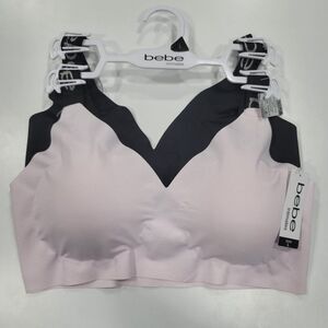 Bebe 2 Pack Bras Wire Free Laser Cut Logo on Straps Sz LG